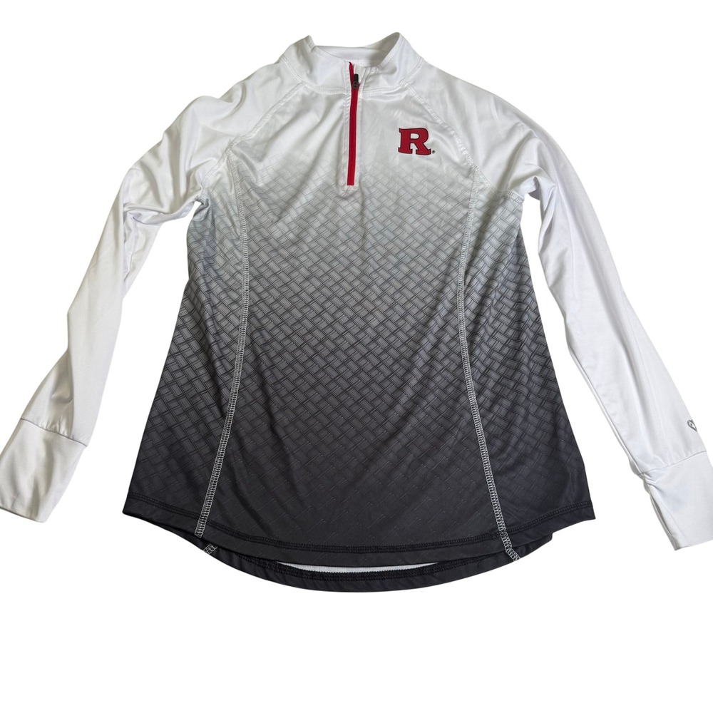 Colosseum Rutgers Pullover Women L White Black Ombre 1/4 Zip Thumbholes Exc